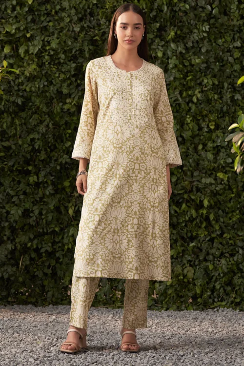Light Green Printed Kurta Set