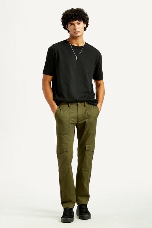 Men's Olive Green Slim Fit Cargo Trousers | Mid Rise | Utility Wear