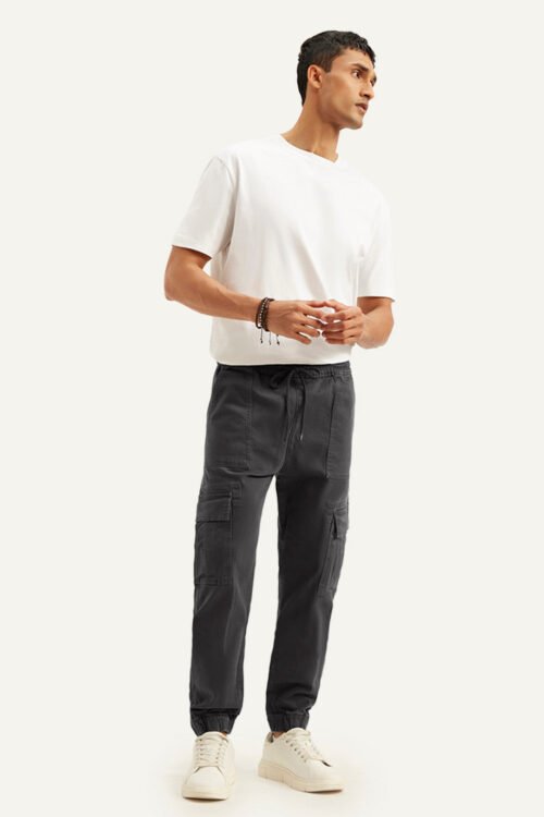 Men's Charcoal Grey Regular Fit Cargo Joggers | Athleisure Utility Style