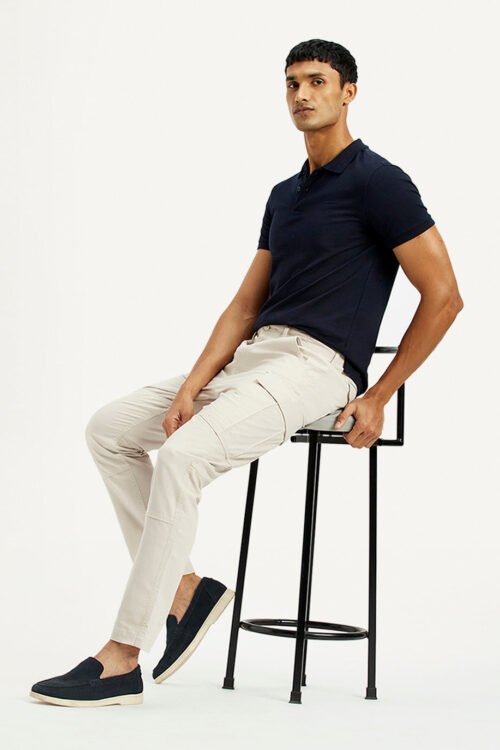 Men's Off White Slim Fit Mid Rise Cargo Trousers | Smart Casual Wear