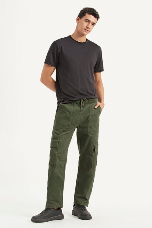 Men's Olive Tapered Fit Cargo Trousers | Utility Pocket Style
