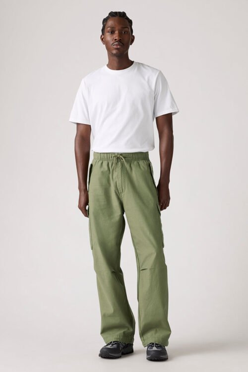 Men's Green Baggy Fit Mid Rise Cargo Trousers | Streetwear Utility