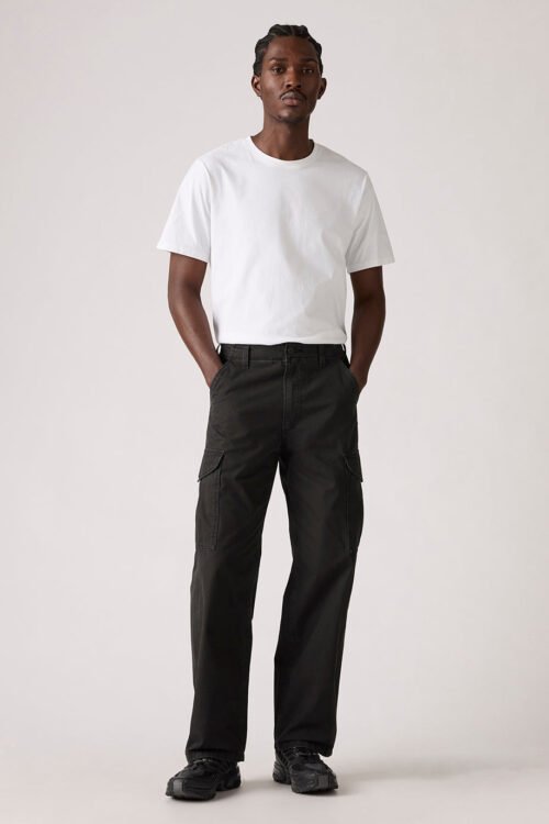 Men's Black Baggy Fit Mid Rise Cargo Trousers | Streetwear Utility