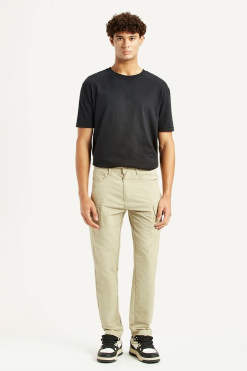 Men's Beige Slim Fit Mid Rise Cargo Trousers | Smart Utility Style