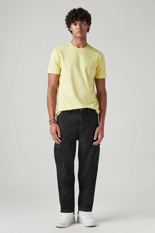 Men's Black Loose Fit Mid Rise Cargo Trousers | Street Style
