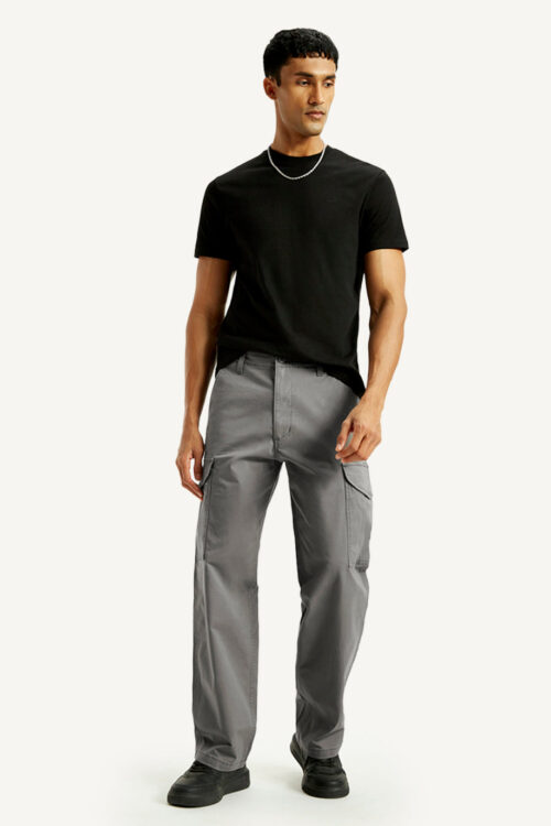 Men's Grey Baggy Fit Mid Rise Cargo Trousers | Relaxed Street Style
