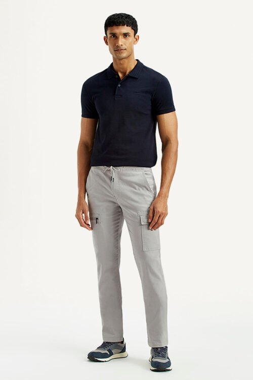 Men's Grey Slim Fit Mid Rise Cargo Trousers | Casual Wear