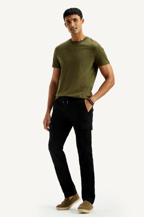 Men's Black Slim Fit Mid Rise Cargo Trousers | Everyday Utility Wear