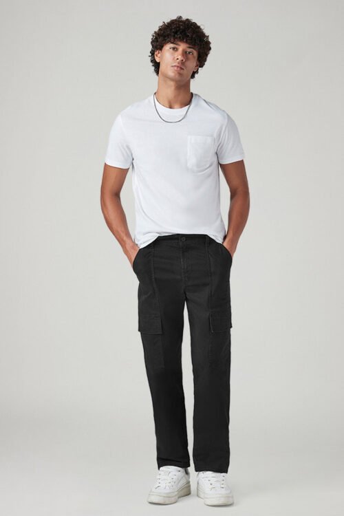 Men's Black Straight Fit Mid Rise Commuter Cargo Trousers | Daily Wear