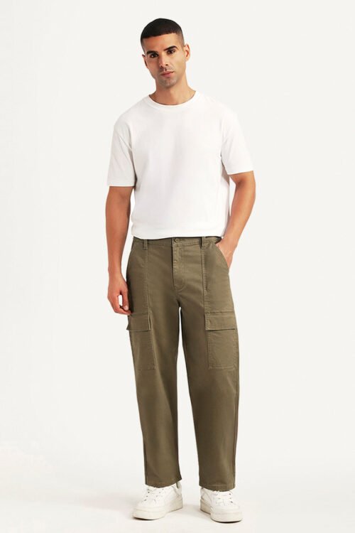 Men's Olive Straight Fit Mid Rise Commuter Cargo Trousers | Casual Wear