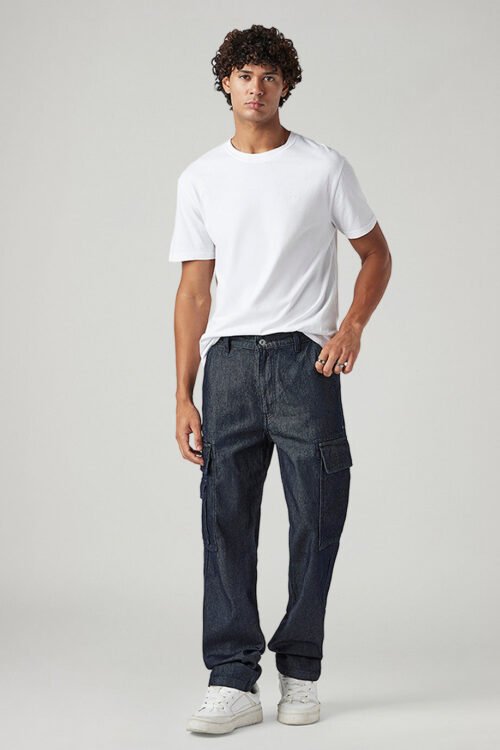 Men's Navy Loose Fit Mid Rise Cargo Trousers | Utility Casual Wear