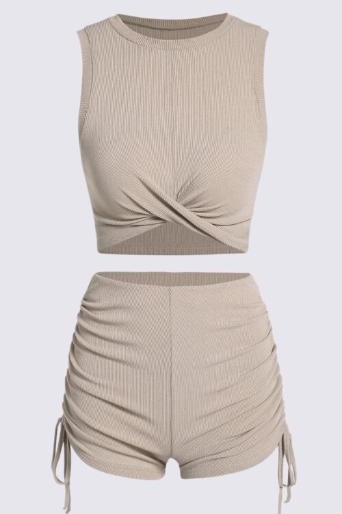 Apricot Crop Tank Top Skinny Shorts Co-Ord Set Summer Fit Outfit