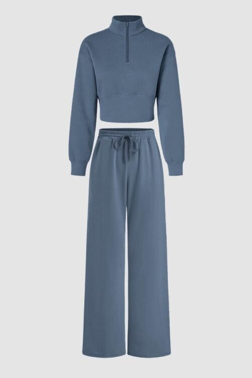 Blue Thermal Fleece Zip Up Trouser Co-Ord Set Winter Essential