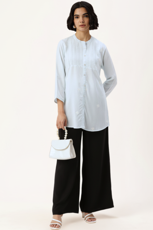 Blue Floral Embroidered Ethnic Tunic