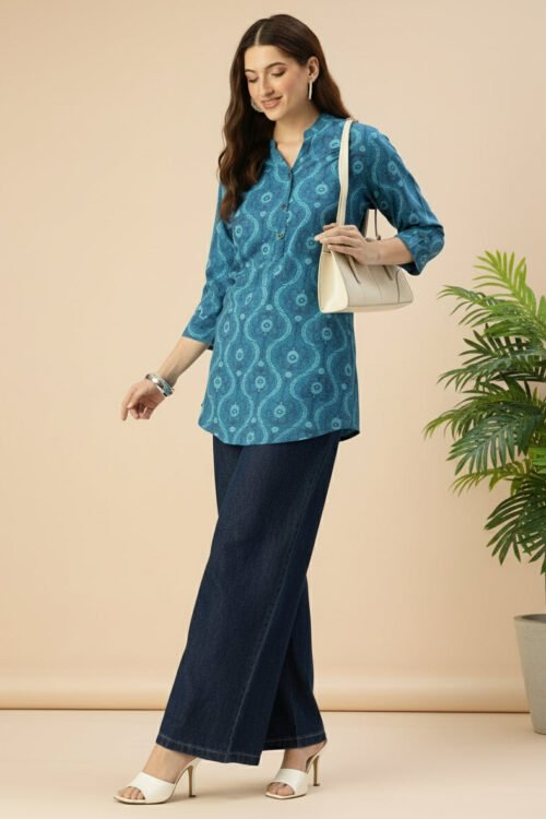 Blue Ethnic Printed  Collar Tunic