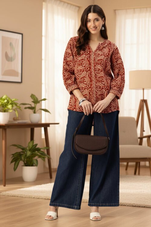 Red Ethnic Motif Printed Straight Tunic