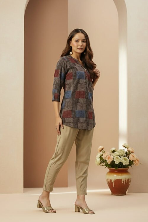 Black Geometric Printed  Collar Ethnic Tunic