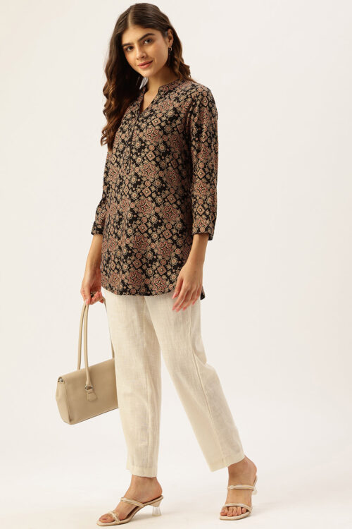 Black Geometric Printed Collar Style Tunic