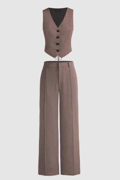 Cappuccino Vest Coat Trouser Matching Co-Ord Set Smart Casual Look