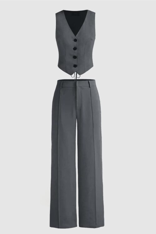 Grey Vest Coat Trouser Matching Co-Ord Set Formal Smart Wear