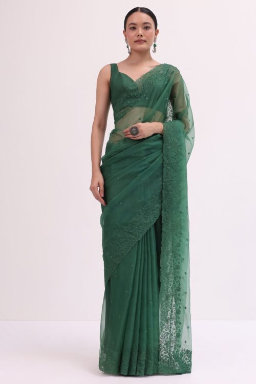 Castleton Green Organza Saree With Unstitched Blouse
