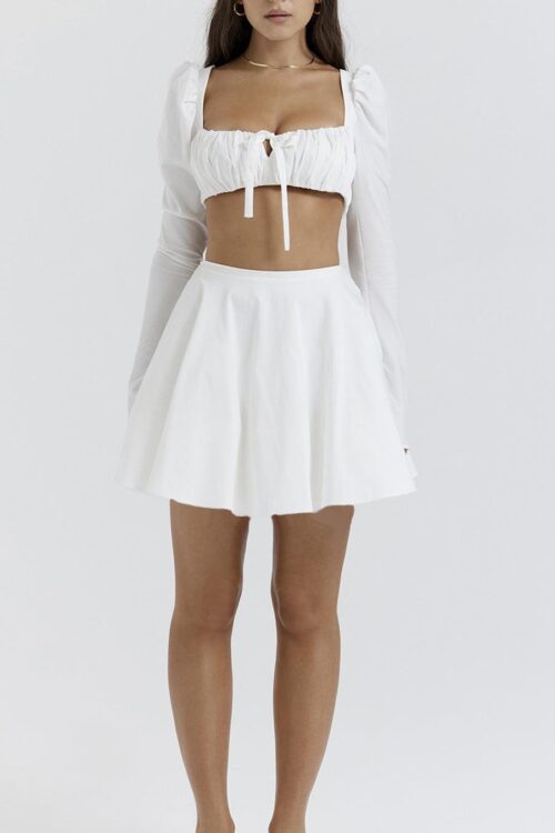 White Bow Sweetheart Crop Top Mini Skirt Co-Ord Set Cute Outfit