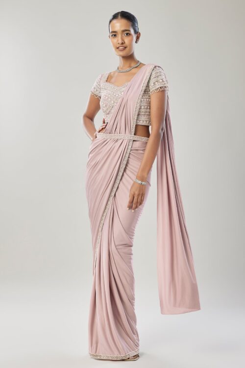 Lavender Ready Pleated Saree with Coordinated Belt