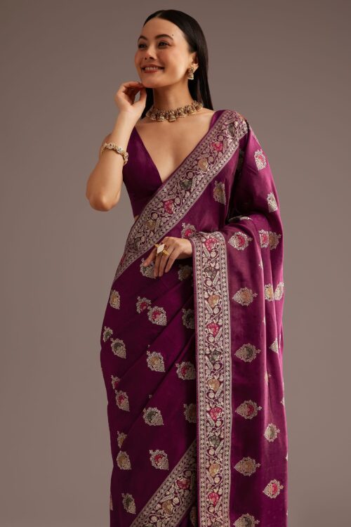 Multi Color Dola Silk Saree With Resham And Zari Weaving