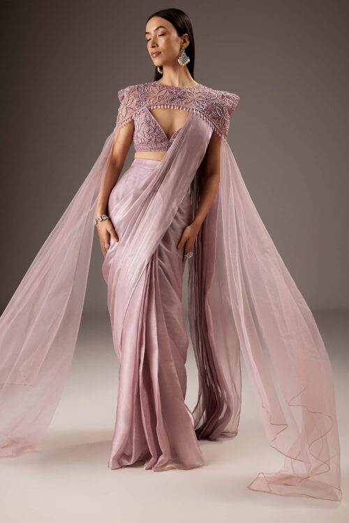 Pink Organza Saree with Heavy Embroidery