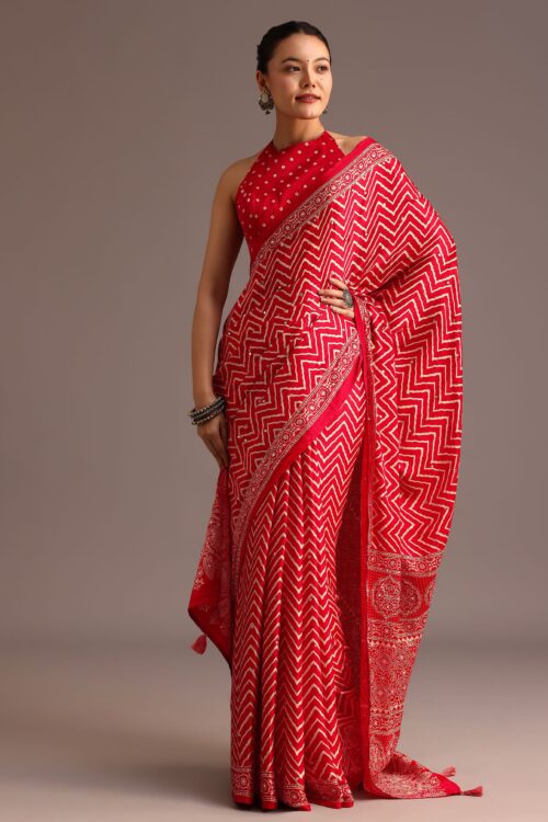 Red chevron saree