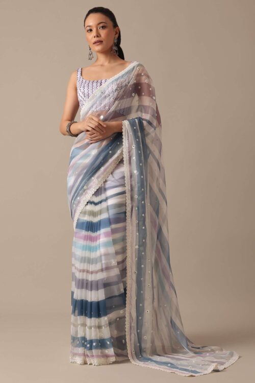 Blue organza saree