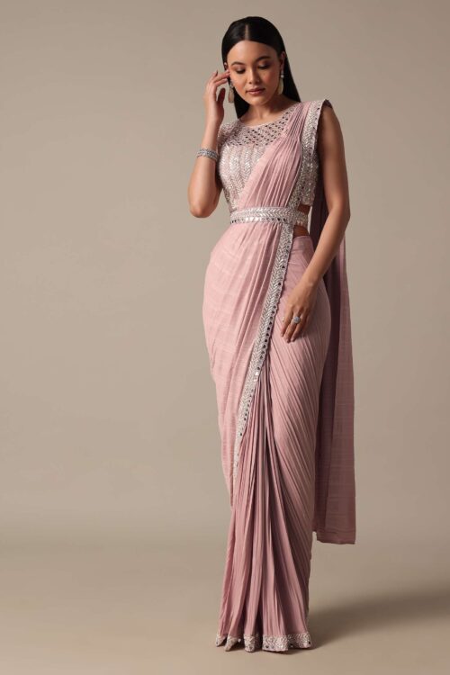 Chic Pink Ready to Wear Saree with Blouse