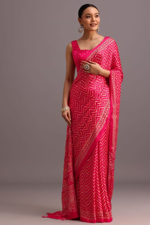 Pink Satin Saree
