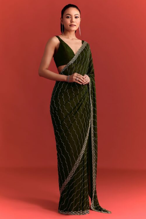 Olive green saree