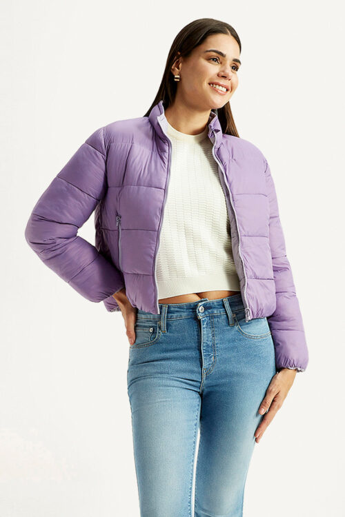 Purple Quilted Puffer JacketCozy Winter Style