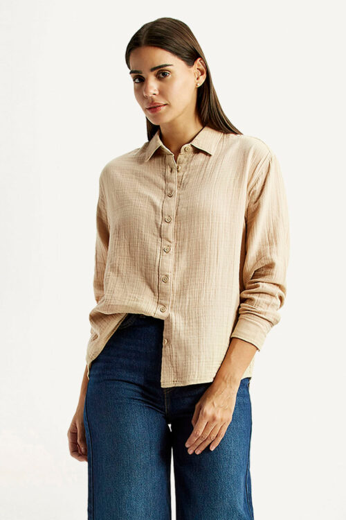 Beige Textured Relaxed Fit Shirt | Premium Everyday Comfort