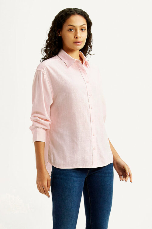 Textured Light Pink Relaxed Fit Shirt | Soft Feminine Casual Look