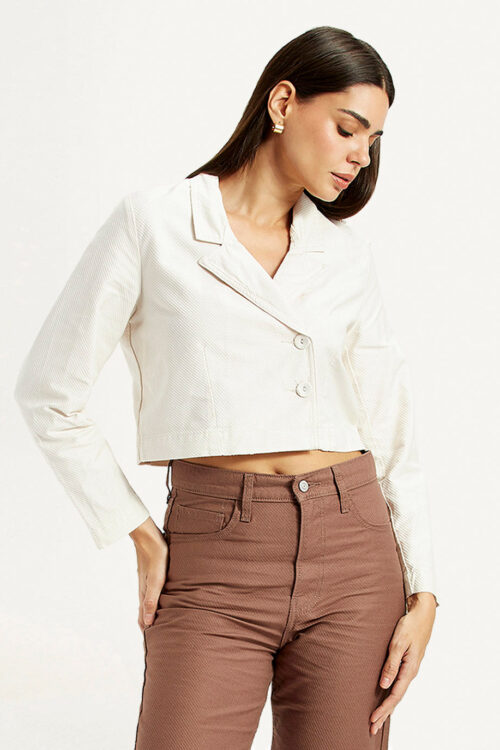 Off White Self Design Stylised JacketElegant Look