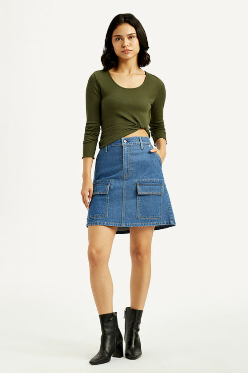 Blue Straight Fit Skirt Smart Casual Style