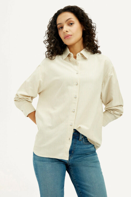 Beige Striped Relaxed Fit Shirt | Lightweight Daily Wear Shirt