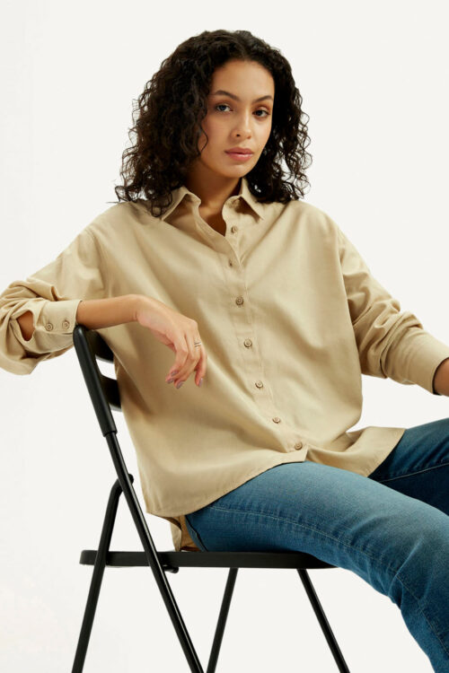 Solid Beige Relaxed Fit Shirt | Minimalist Everyday Fashion Shirt