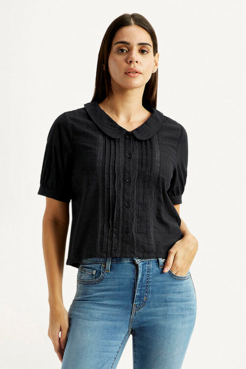 Black Lace Peter Pan Collar Shirt | Stylish Party & Casual Wear