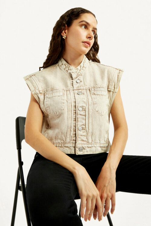 Beige Solid Denim JacketMinimal Chic Look