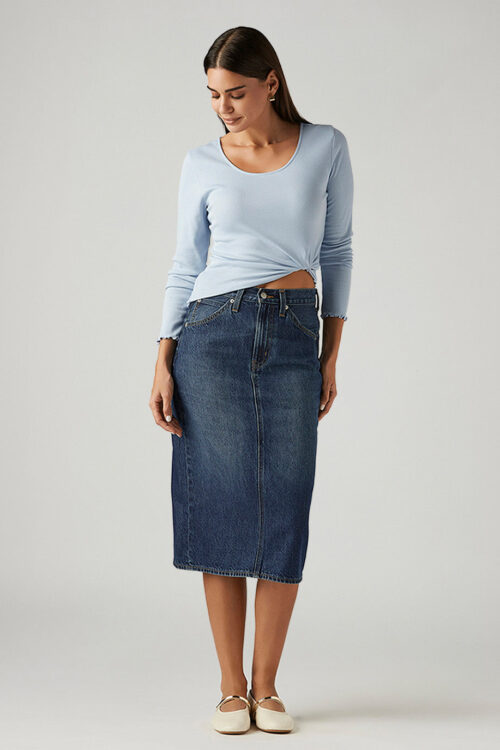 Dark Blue Regular Fit   Skirt Premium Denim Look