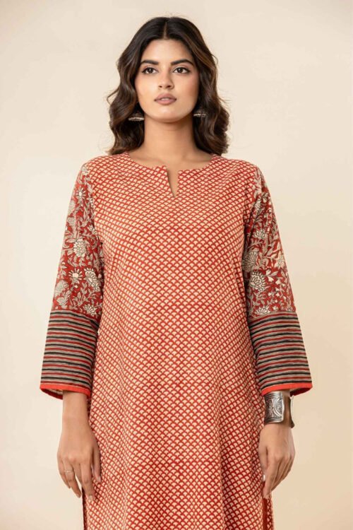 Rust Orange Printed Straight Kurta Pant SetSmart Casual Wear