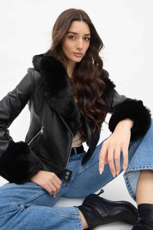 Black Lapel  Leather JacketPremium Chic Look