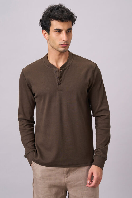 Men's Brown Cotton Elastane Regular Fit Tshirt