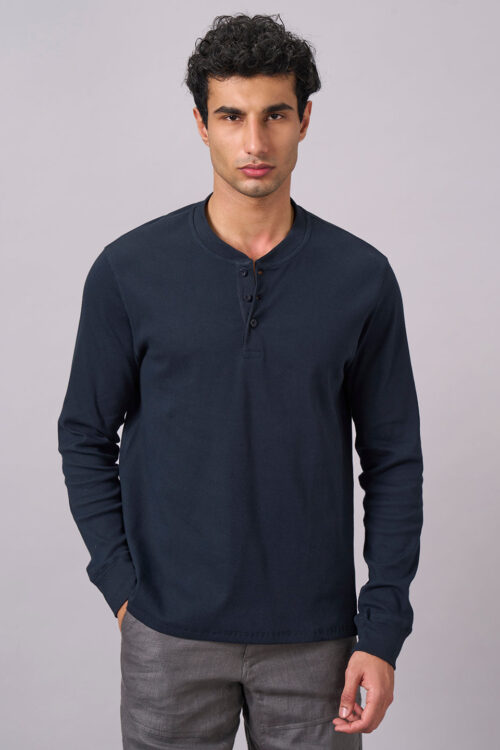 Men's Navy Cotton Elastane Regular Fit Tshirt