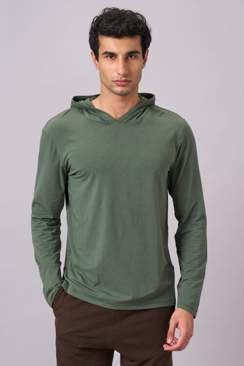 Men's Olive Cotton Bamboo Elastane Regular Fit Tshirt