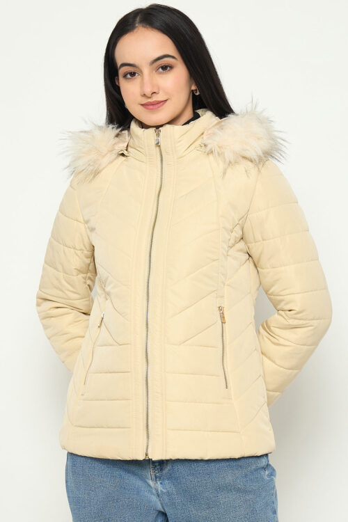 Beige  Jacket with Detachable HoodCozy Winter Wear